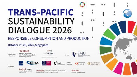 Flyer for the Trans-Pacific Sustainability Dialogue 2026: Responsible Consumption and Production. Color wheel graphic of the Sustainable Development Goals with a world map focused on the Asia-Pacific at the center, and logos of the organizers and co-sponsors.