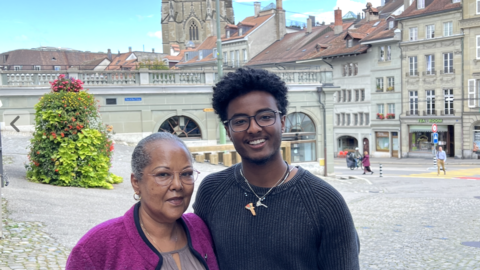 Yosief Abraham and family in Switzerland