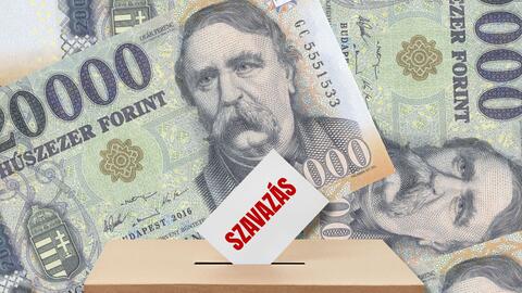 Hungarian forint with ballot box in foreground