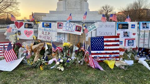 A memorial to Capitol Police Officer Brian Sicknick, who was killed by pro-Trump rioters on Jan. 6