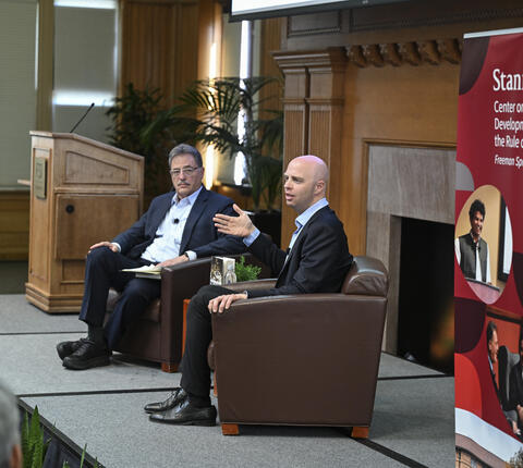 Journalist and author Amir Tibon spoke with Larry Diamond at the May 12 event.