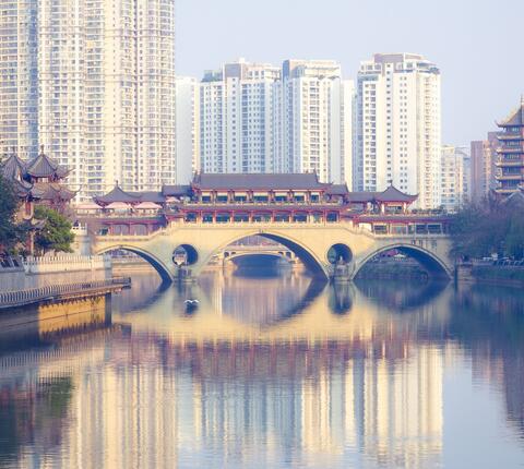 Anshun bridge in Chengdu during day with clear sky, Sichuan, China.