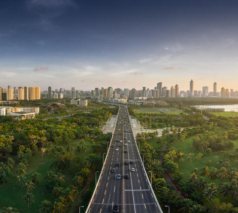 Landscape aerial view of Haikou City, China.
