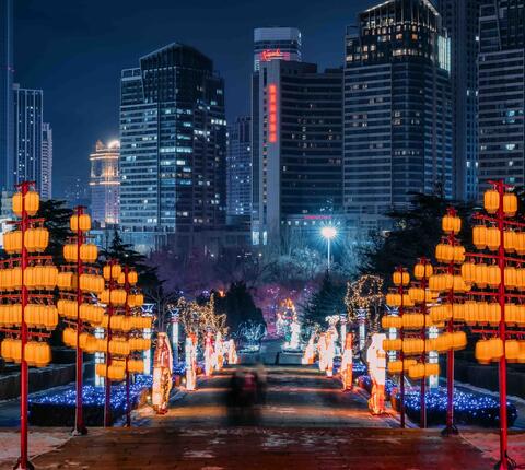 Lantern exhibition in a city park in Dalian, China.
