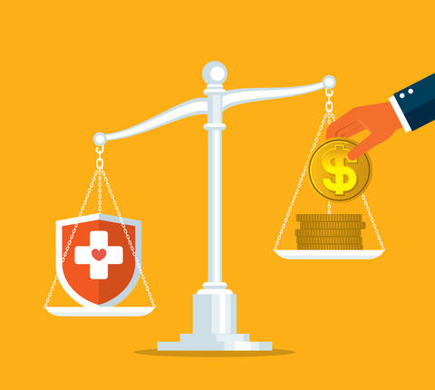 An illustration of balancing health with costs
