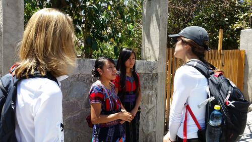 Irma Nirve and her cousin Angelica talk to Tori Bawel and Lisa Chamberlain about the great need for doctors and medicine in San Marcos La Laguna. Both girls dream of becoming physicians but cannot afford medical school. 20160323 113515