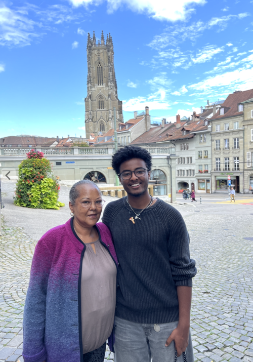 Yosief Abraham and family in Switzerland