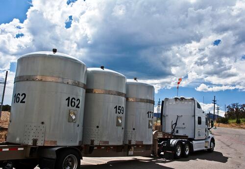 A shipment of transuranic waste from the defense industry heads for long-term storage at the Waste Isolation Pilot Plant in this photo from 2012.