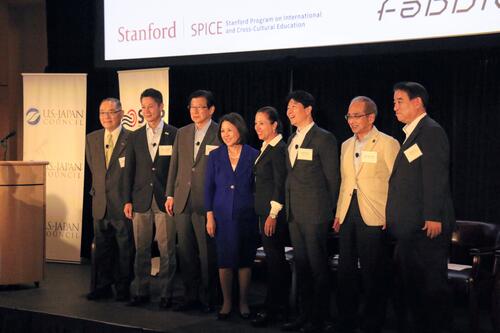 Five Japanese governors and California lieutenant governor Kounalakis convene at Stanford University for the California-Japan Governors’ Symposium.