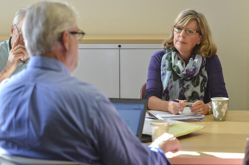 Kathryn Shaver from Canada's Nuclear Waste Management Organization listens to a speaker during a steering committee meeting for the Reset of U.S. Nuclear Waste Management Strategy and Policy Series.