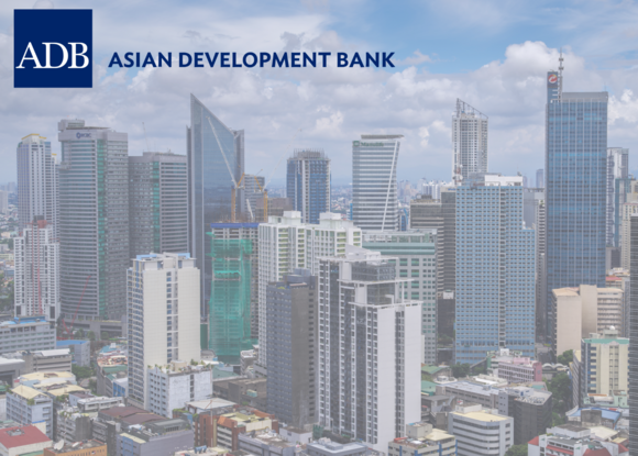 Asian Development Bank logo on Manila skyline