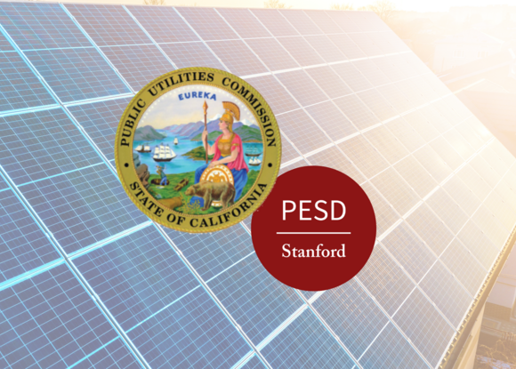 CPUC and PESD logos in foreground of solar panel