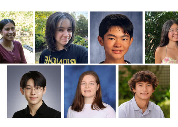 headshots of seven students