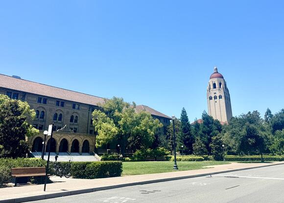 encina hall and hoover tower on Stanford campus
