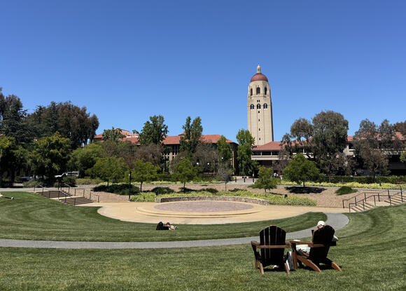 green library and hoover tower on Stanford campus