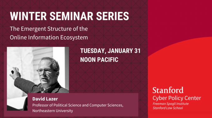 david lazer photo on red background with winter seminar series wording