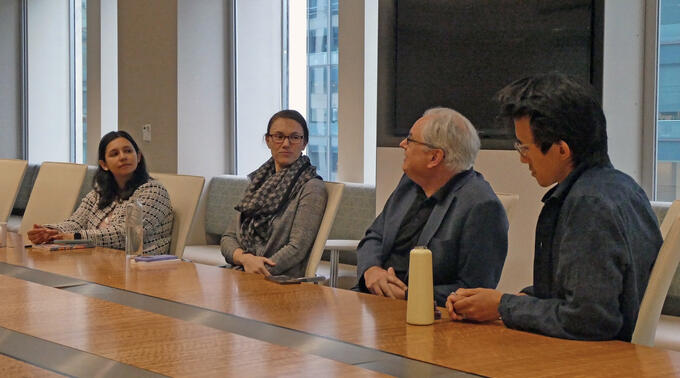 L to R: Janeen Madan Keller, Leah Rosenweig, Charles Kenny, and Han Shen Chia at the Center for Global Development.
