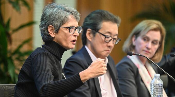 Laura Stone, Victor Cha, and Katherine Monahan at the 2026 Oksenberg Conference.