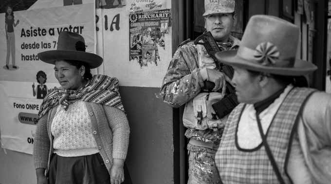 Women go to vote at a polling station in the province of Anta, Cusco, Peru, during the first round of the general elections on April 12, 2026.