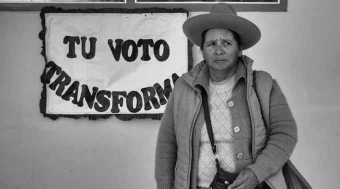 Woman at a polling station in Peru.