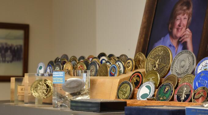 Award medals in Thomas Fingar's office