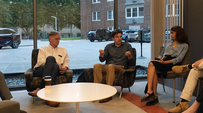 Stephen Stedman (left) and Washington Post congressional reporter Alexei Koseff (center).