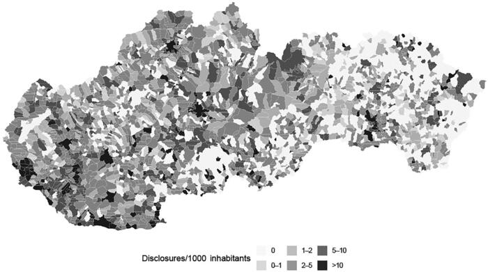 Figure 1: Noncompliance disclosures across Slovakian municipalities.