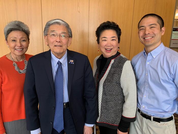 National Council of History Education conference, Washington, DC; Secretary Norman Mineta with Nakatomi (left) and Fukami (right) and Sekiguchi. 