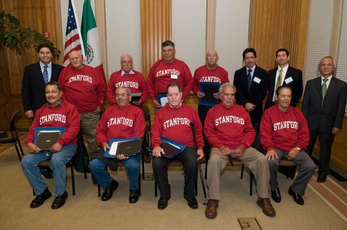 photo of braceros in Stanford sweatshirts 