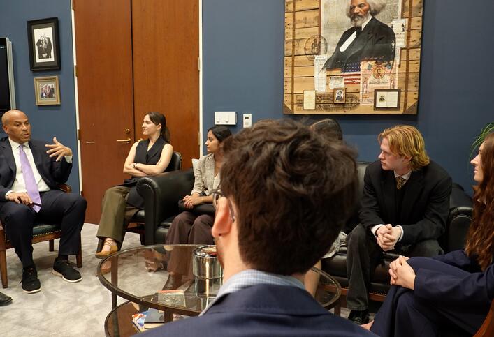 Senator Cory Booker meets with CDDRL's Fisher Family Honors Program Class of 2026 in Washington, D.C.