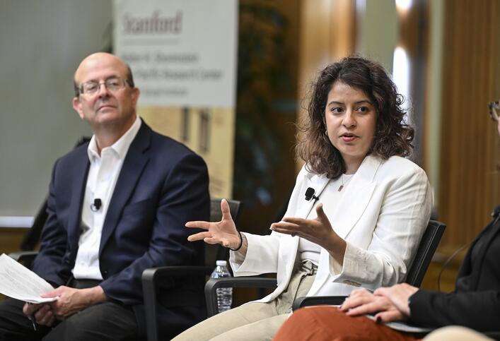 Shibani Mahatani at the 2026 Shorenstein Journalism Award panel discussion.