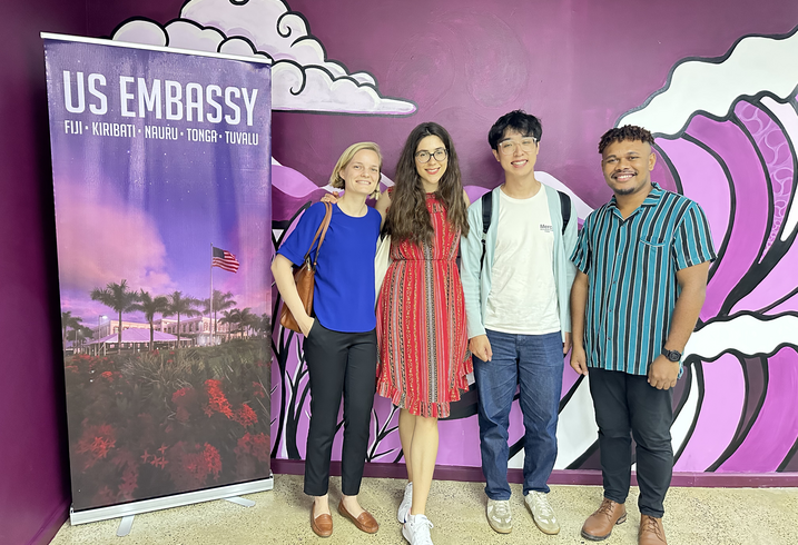 Caroline Meinhardt, Ilari Papa, and Daniel Kim at the U.S. Embassy in Fiji