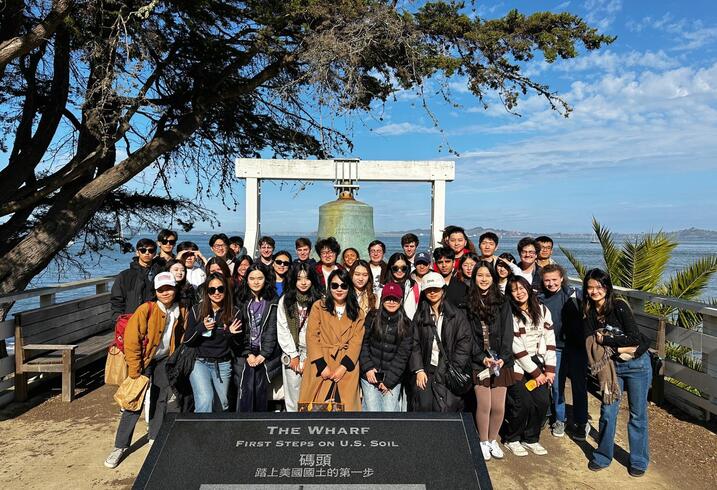 Students from the Forum for American-Chinese Exchange at Stanford in a group photo at the historic Angel Island Immigration Station in the San Francisco Bay.