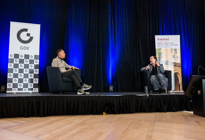 Audrey Tang and Gita Wirjawan during a fireside chat.