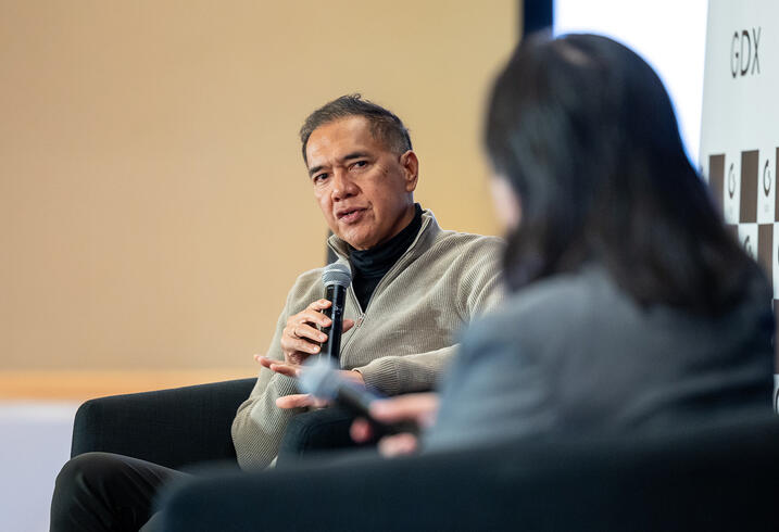 Gita Wirjawan speaks during a fireside chat.