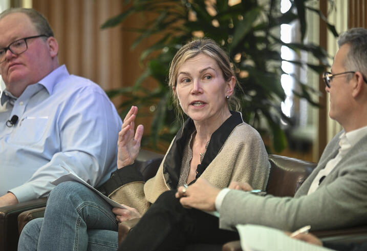 Panelist Anna Grzymała-Busse of FSI's The Europe Center speaks at the Global Trends and Geopolitics in 2026 event.