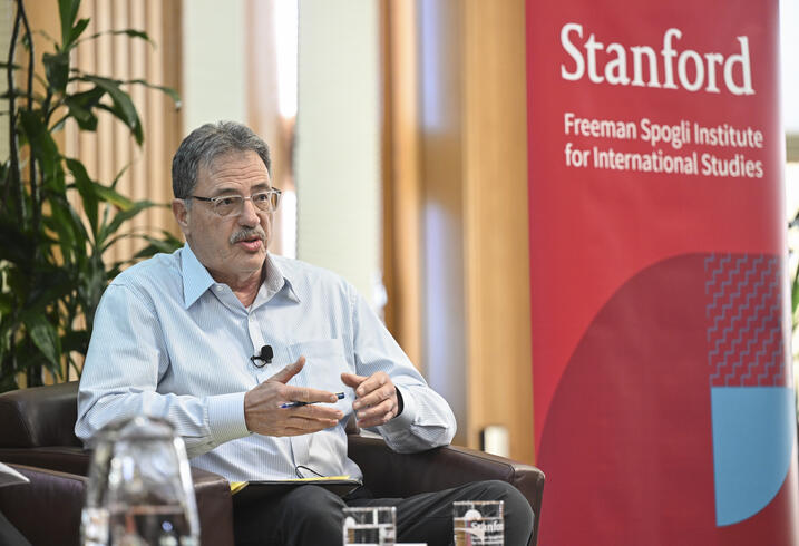 Panelist Larry Diamond of FSI's Center for Democracy, Development and the Rule of Law speaks at the Global Trends and Geopolitics in 2026 event.