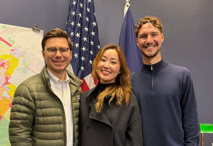 MIP students Tennyson Teece, Elena Kim, and Nik White in the city offices of Scranton, Pennsylvania.