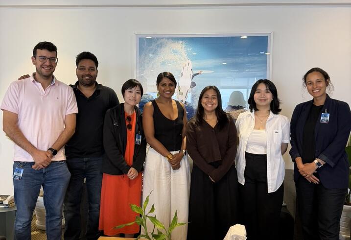 MIP students Amit Sheoran, Jennifer Eyen, Oluwafunmibi Asunmonu, Santiago Paz Ojeda, and Yukiko Ueda with their partners at the Asian Development Bank in the Philippines.