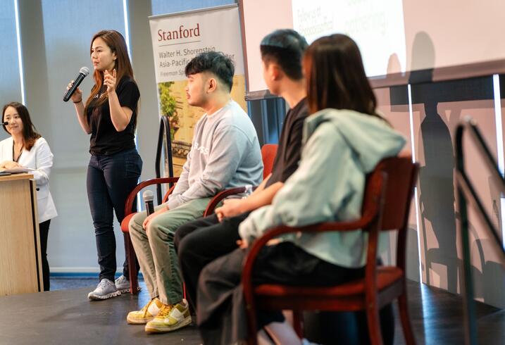 Nikki Pham speaks at the "Visions of Taiwan's Future" conference.