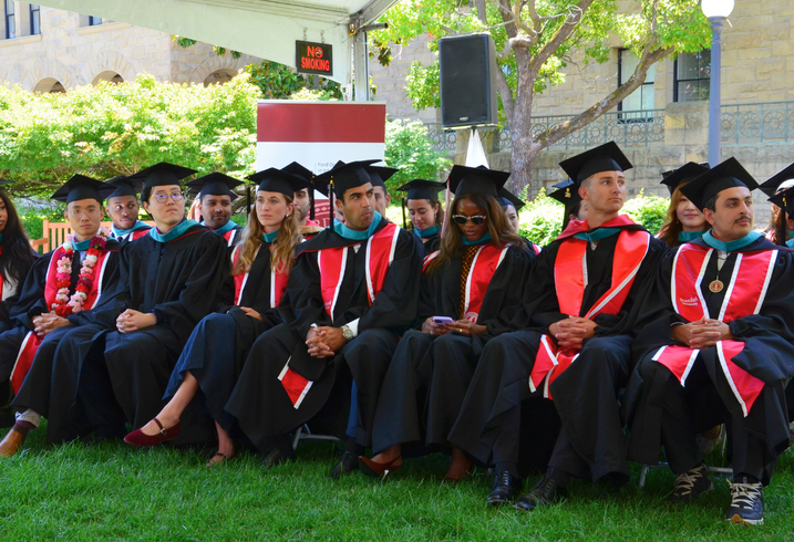 The Class of 2026 of the Ford Dorsey Master's in International Policy await receiving their diplomas during their graduation ceremony on June 14, 2026.