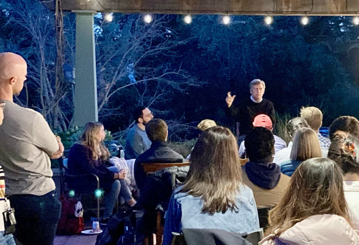 Students from the FSI community gather for a teach-in about the Ukraine conflict at the McFaul residence in Palo Alto, CA.