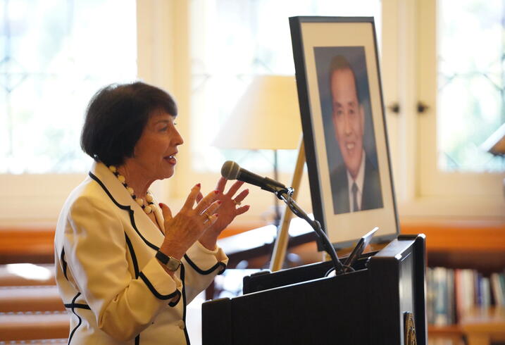 Susan Shirk speaking during the 2022 Hsieh Memorial Lecture. 