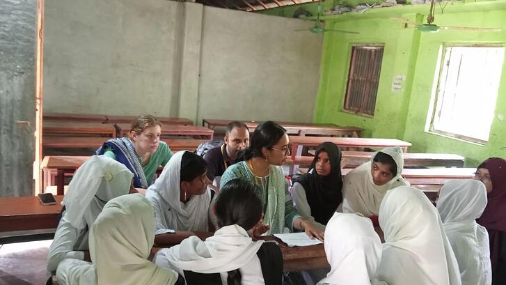 Stanford researchers and others conducting focus group discussions in Barisal, Bangladesh.