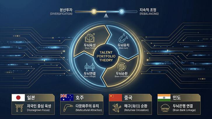 Illustration of the four component of 'Talent Portfolio Theory' and technology concept.