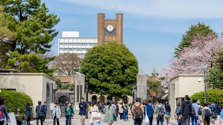  Students walk at the University of Tokyo in April.