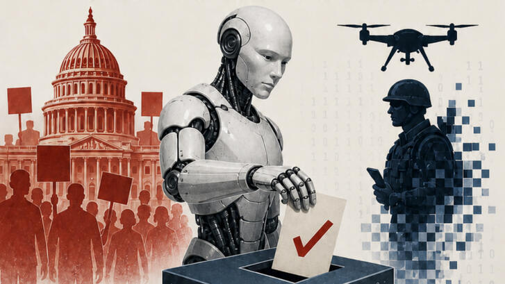 Cropped section of cover art for "Artificial Intelligence, Politics, and Political Science"