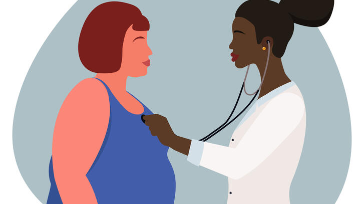 An illustration of a doctor and overweight patients