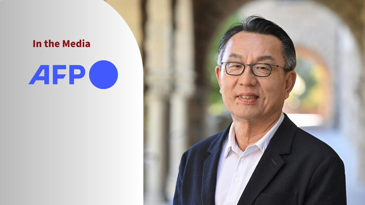 Portrait photo of Gi-Wook Shin and logo of news agency AFP with text "In the Media."