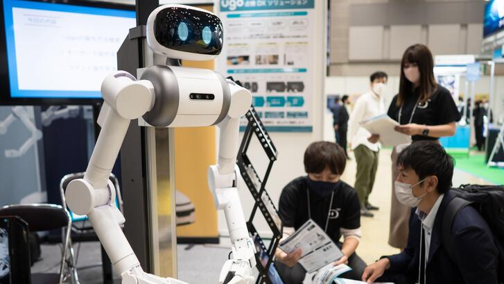 A service robot is displayed during the Japan Robot Week 2022 event, in Tokyo, Japan.